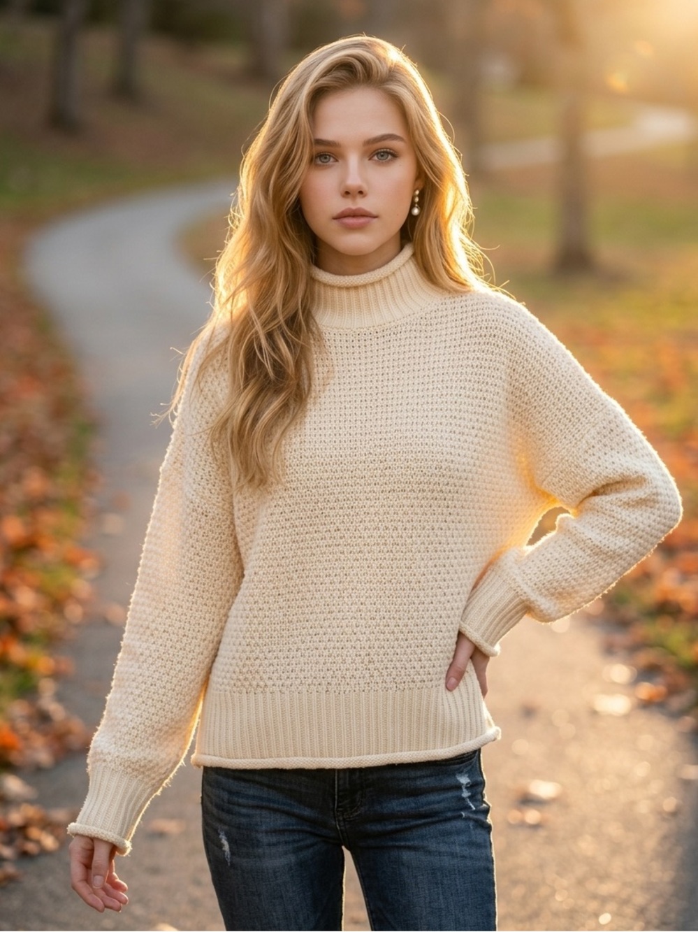 ZESICA Cream Knit Sweater Oversized medium
